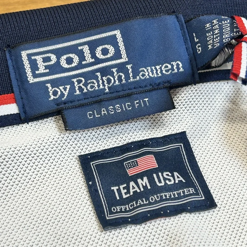 Team USA Shirt Mens Large White Olympic Polo Ralph Lauren Long Sleeve Classic